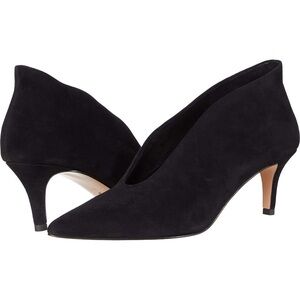 Pelle Moda Helena Black Suede Pointed Toe Heels Collared Booties Sz 8